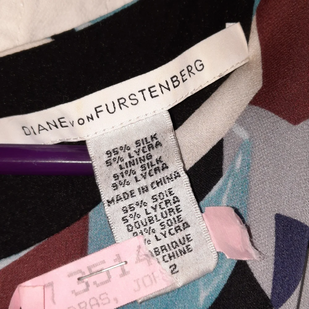 DVF Silk Geometric Print Dress Blue Cube Sheath Diane Von Furstenberg Sz 2 XS S - Picture 7 of 8